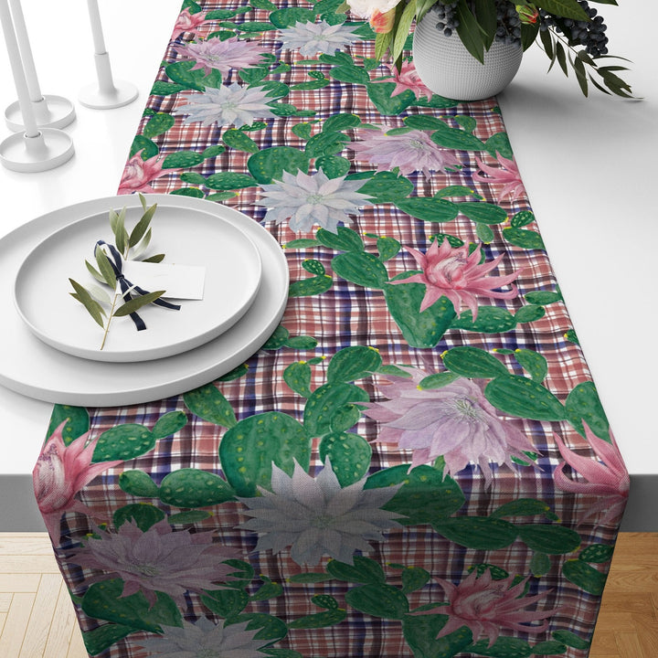 Cactus Table Runner|Plant Print Tabletop|Floral Cactus Kitchen Decor|Housewarming Rectangle Runner|Farmhouse Style Succulent Tablecloth