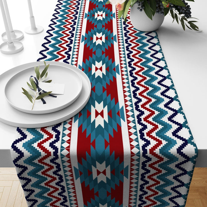 Rug Design Runner|Terracotta Southwestern Table Top|Aztec Print Home Decor|Authentic Rug Tabletop|Farmhouse Style Geometric Tablecloth