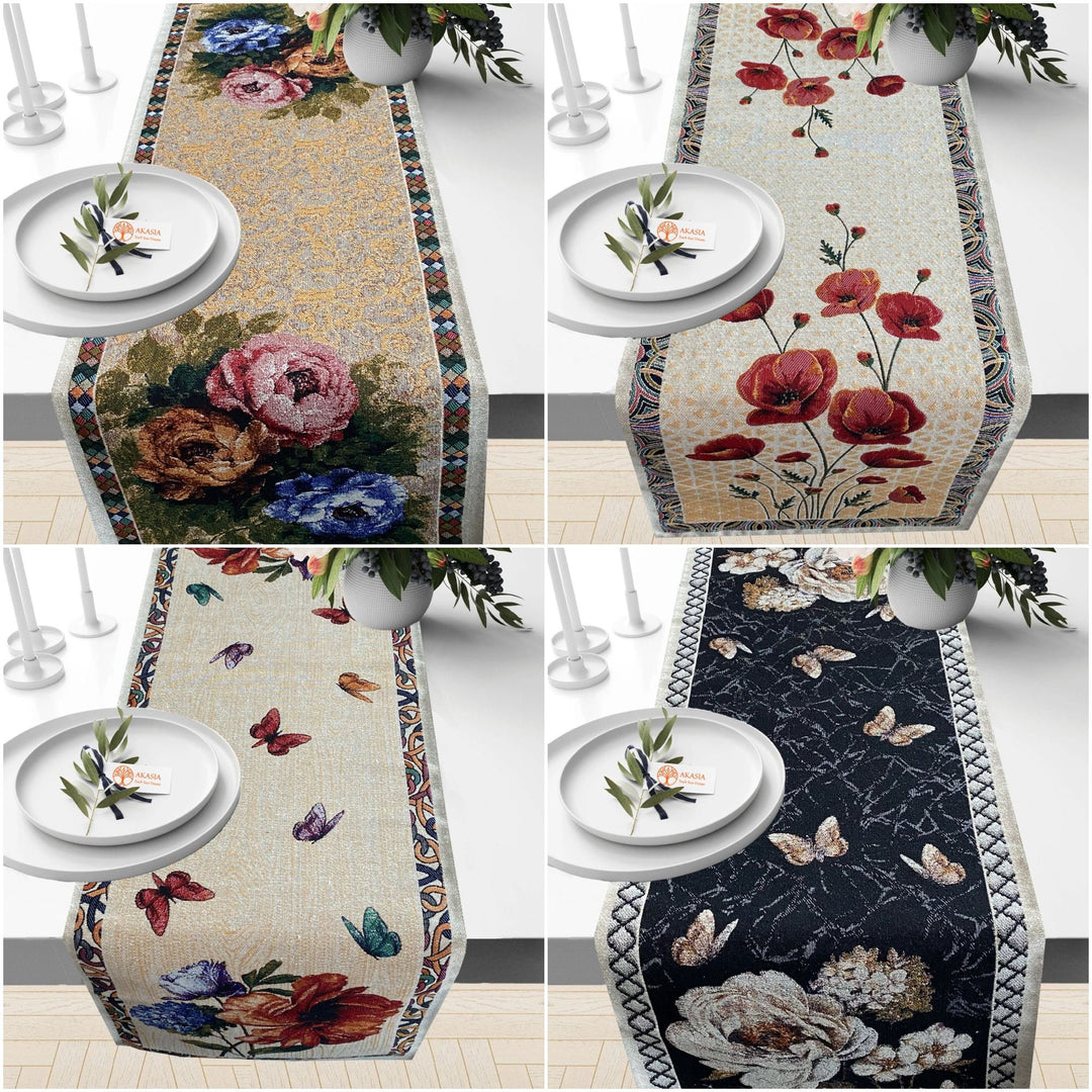 Floral Tapestry Table Runner with Poppy, Rose