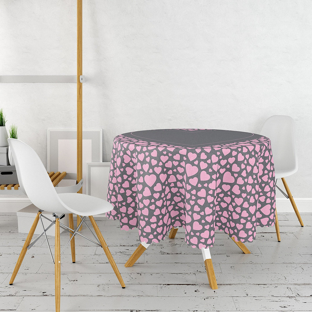 Valentine Tablecloth|Heart Print Round Table Linen|February 14 Decor|Love Tabletop|Circle Romantic Table Cover|Valentine's Day Gift for Her