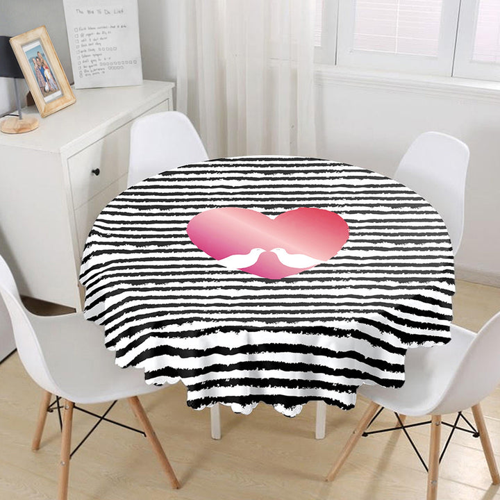 Valentine Tablecloth|Circle Striped Table Cover|Valentine's Day Gift for Her|Heart Print Round Table Linen|February 14 Decor|Love Tabletop