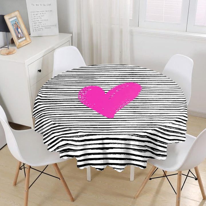 Valentine Tablecloth|Circle Striped Table Cover|Valentine's Day Gift for Her|Heart Print Round Table Linen|February 14 Decor|Love Tabletop