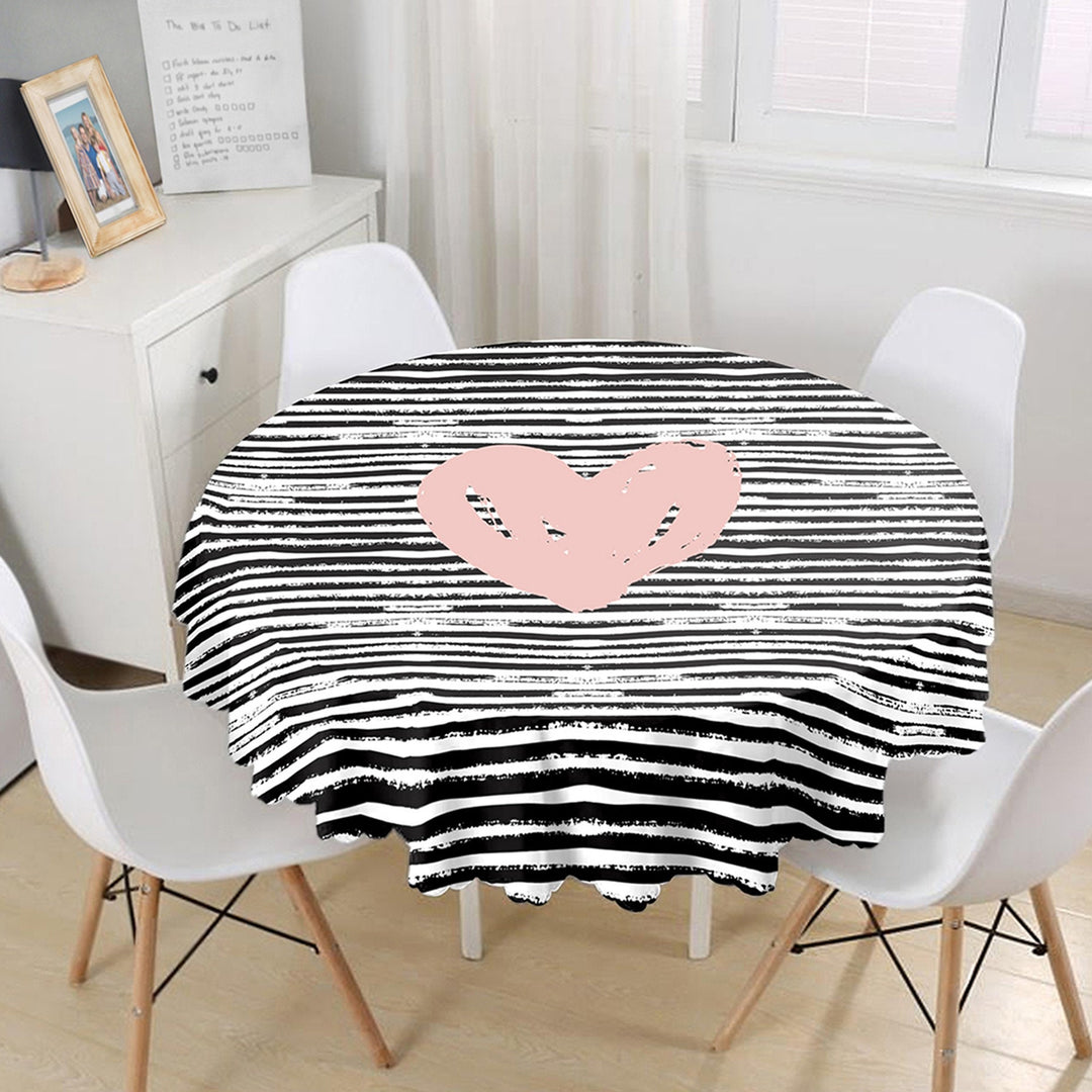 Valentine Tablecloth|Circle Striped Table Cover|Valentine's Day Gift for Her|Heart Print Round Table Linen|February 14 Decor|Love Tabletop