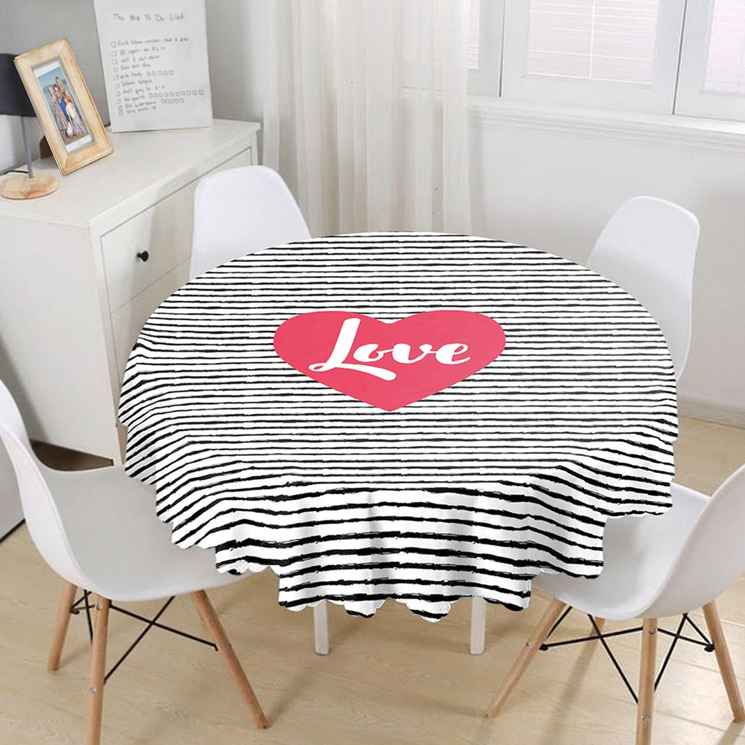 Valentine Tablecloth|Circle Striped Table Cover|Valentine's Day Gift for Her|Heart Print Round Table Linen|February 14 Decor|Love Tabletop