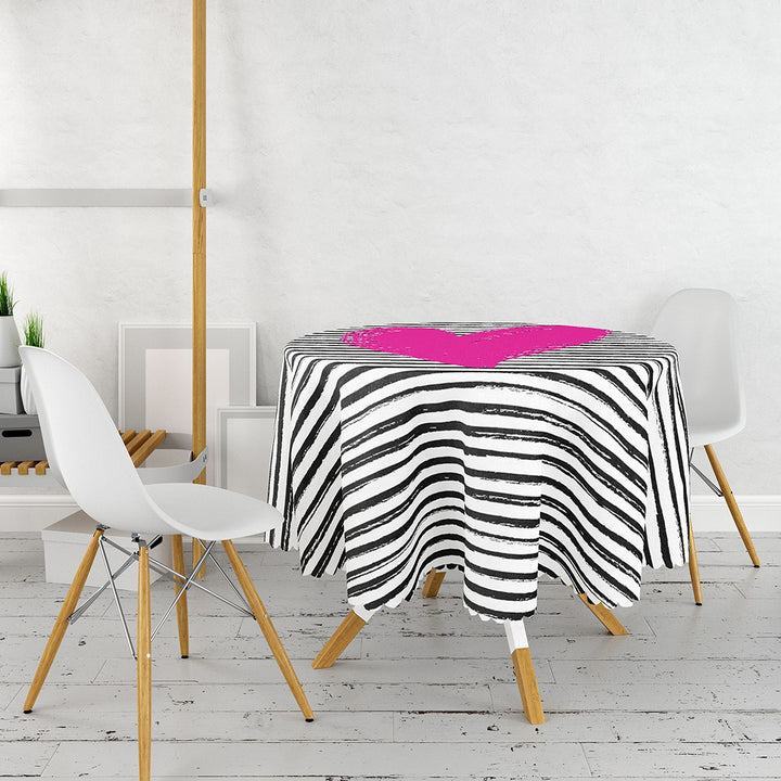 Valentine Tablecloth|Circle Striped Table Cover|Valentine's Day Gift for Her|Heart Print Round Table Linen|February 14 Decor|Love Tabletop