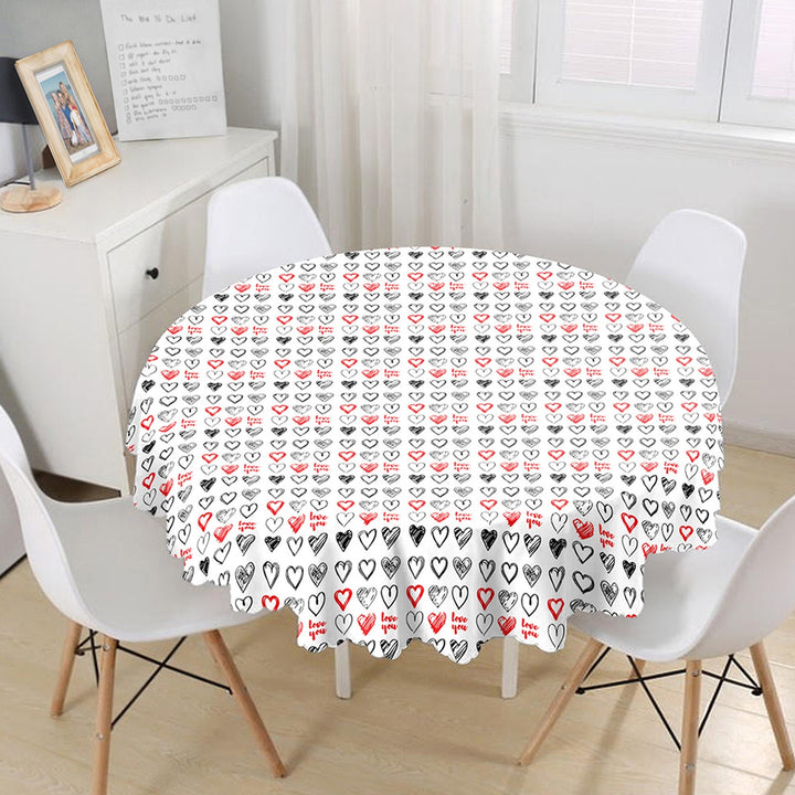 Heart Print Tabletop|Valentine Round Table Linen|February 14 Decor|Love Tablecloth|Circle Romantic Table Cover|Valentine's Day Gift for Her