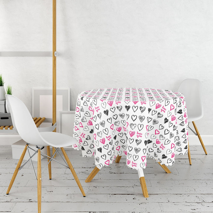 Heart Print Tabletop|Valentine Round Table Linen|February 14 Decor|Love Tablecloth|Circle Romantic Table Cover|Valentine's Day Gift for Her