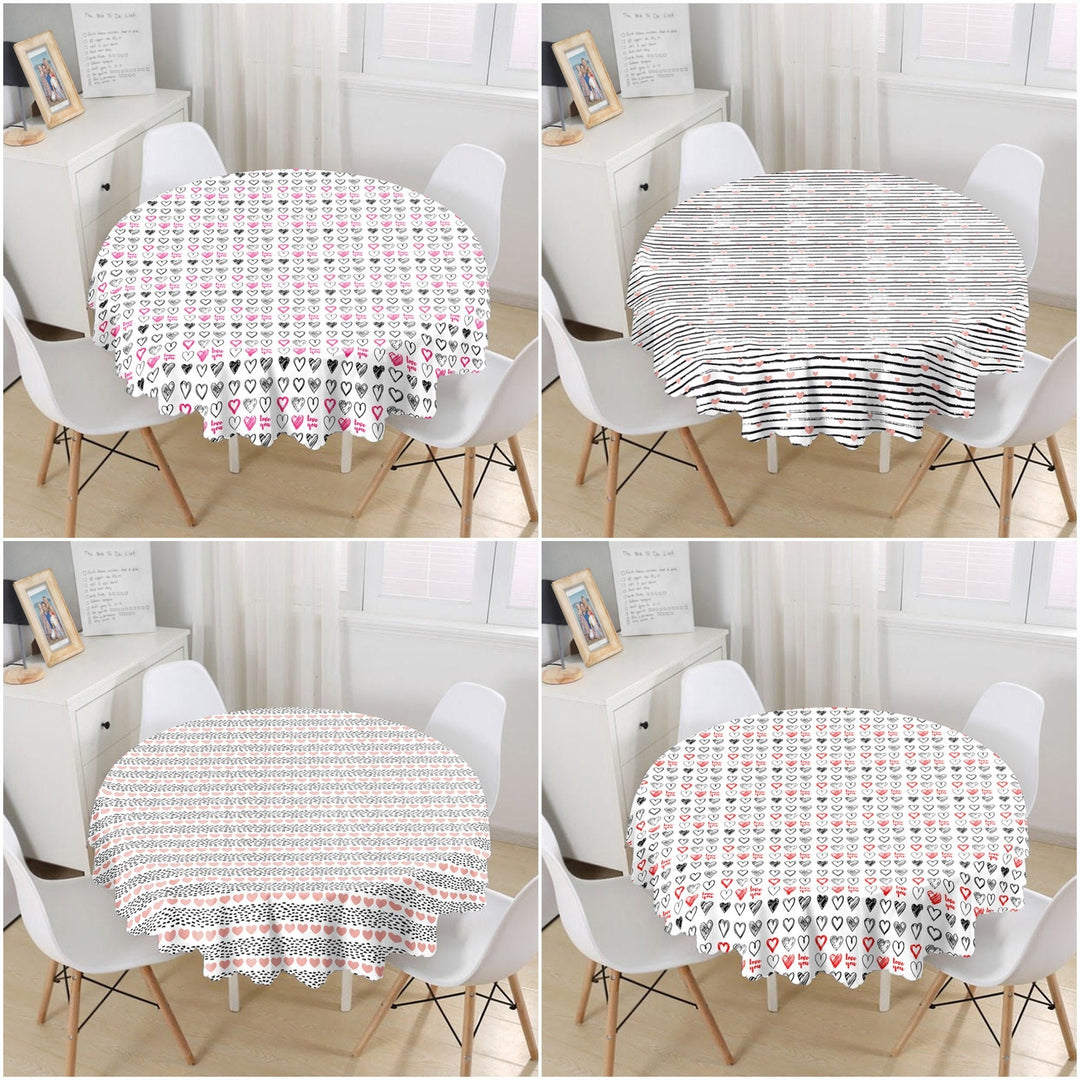 Heart Print Tabletop|Valentine Round Table Linen|February 14 Decor|Love Tablecloth|Circle Romantic Table Cover|Valentine's Day Gift for Her