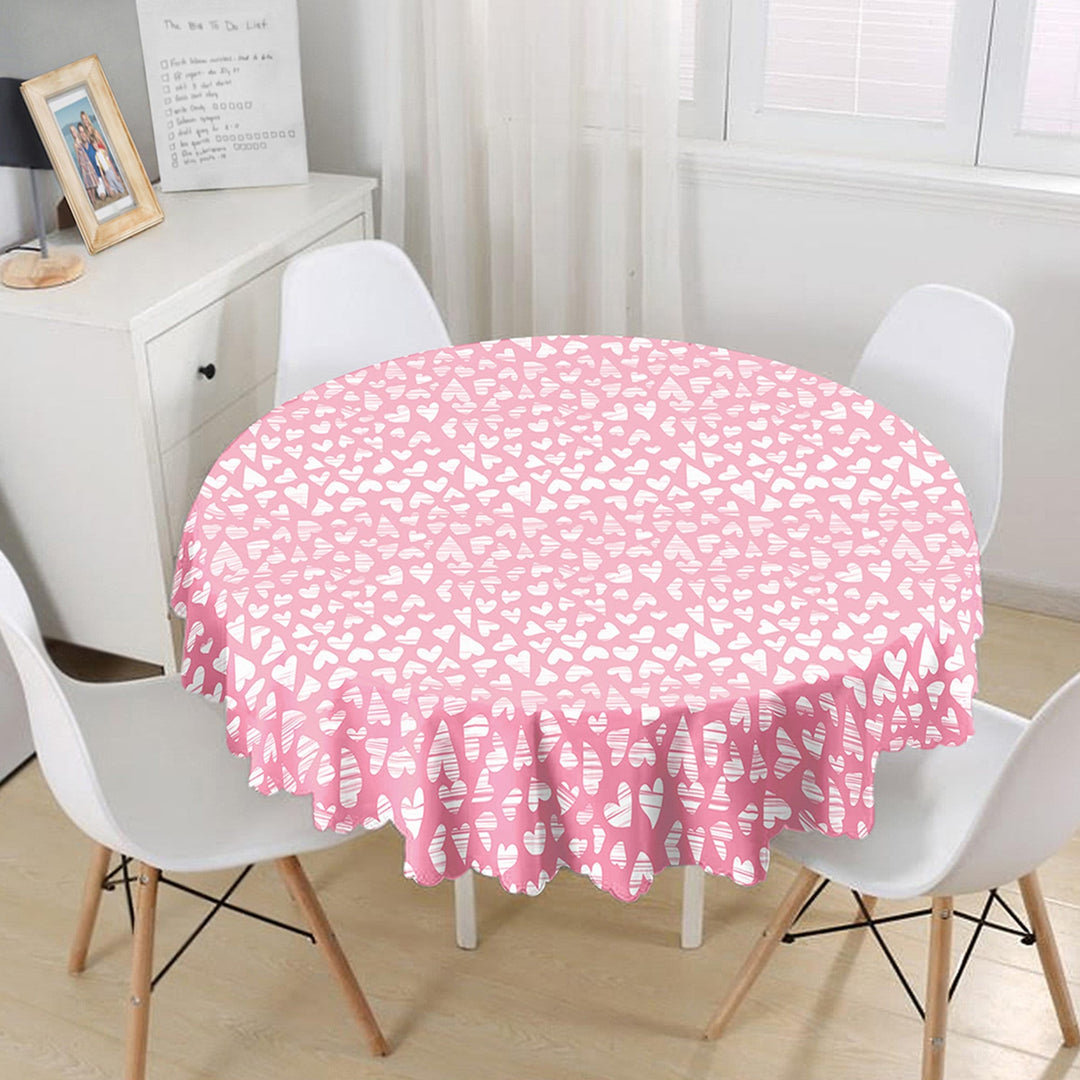 Pink Heart Table Top|Valentine Round Tabletop|February 14 Decor|Love Tablecloth|Circle Romantic Table Linen|Valentine's Day Gift for Her