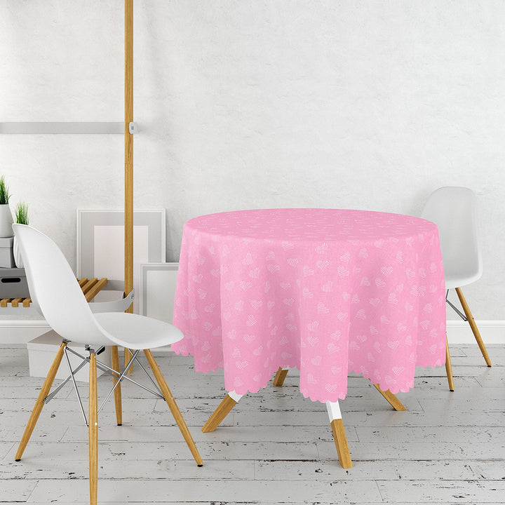 Pink Heart Table Top|Valentine Round Tabletop|February 14 Decor|Love Tablecloth|Circle Romantic Table Linen|Valentine's Day Gift for Her