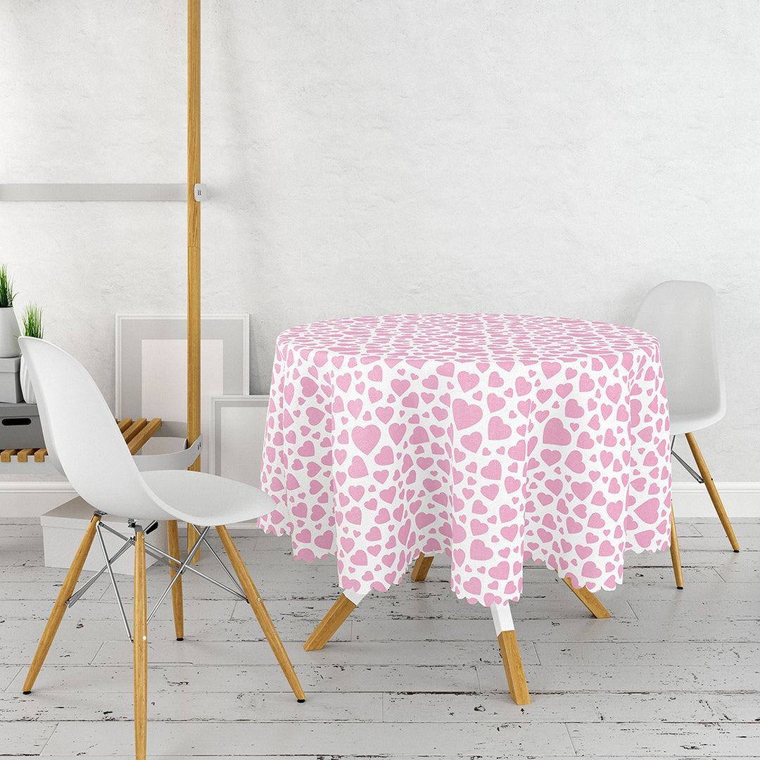 Pink Heart Table Top|Valentine Round Tabletop|February 14 Decor|Love Tablecloth|Circle Romantic Table Linen|Valentine's Day Gift for Her