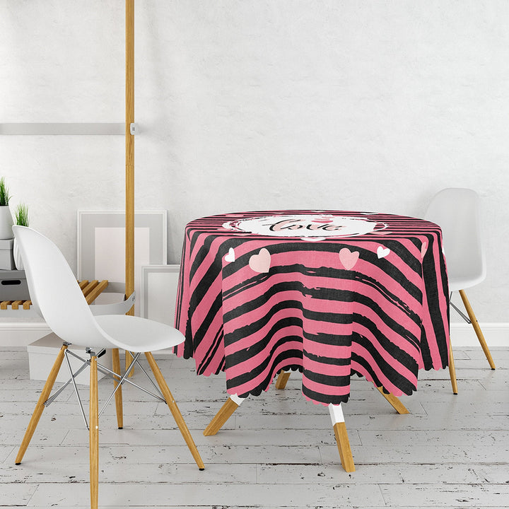 Valentine Tablecloth|Love Print Round Table Linen|February 14 Decor|Love Tabletop|Circle Romantic Table Cover|Valentine's Day Gift for Her