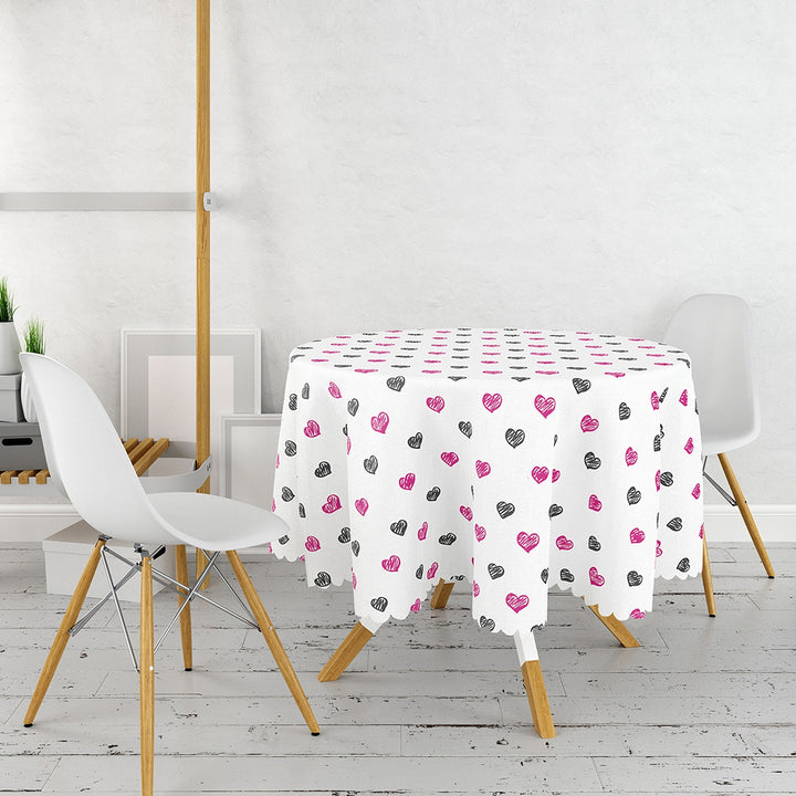 Valentine Tablecloth|Heart Print Round Table Linen|Love Home Decor|Love Circle Tabletop|Romantic Table Cover|Valentine's Day Gift for Her