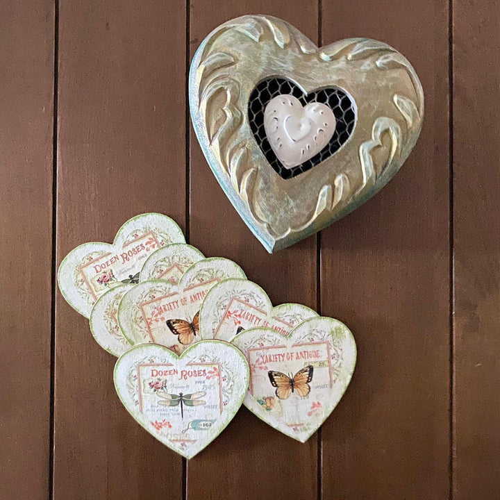 Set of 6 Love Coaster Set|Handmade Butterfly Coffee Drink Rest|Heart Shaped Tea Pad|New Home Gift For Women|Valentine's Day Coaster Set