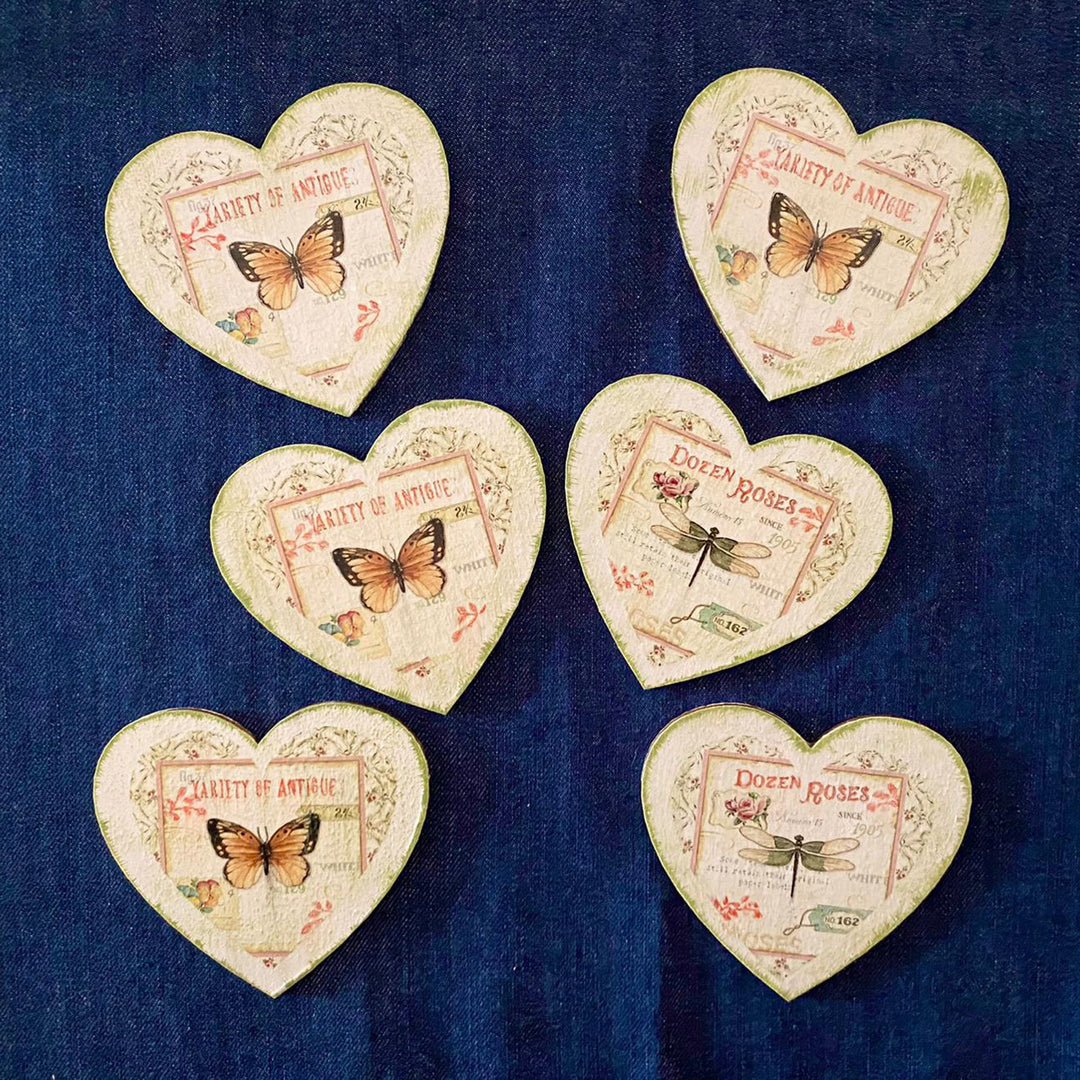 Set of 6 Love Coaster Set|Handmade Butterfly Coffee Drink Rest|Heart Shaped Tea Pad|New Home Gift For Women|Valentine's Day Coaster Set