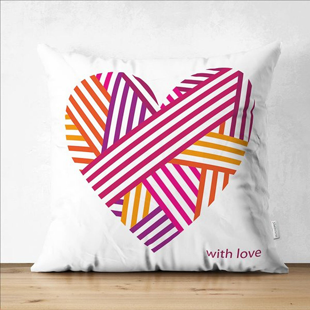 Love Pillow Cover|Happy Pillowcase|Striped Heart Pillow|Valentine's Day Gift|Love Print Cushion|Best Gift for Wife|Valentine Pillowtop