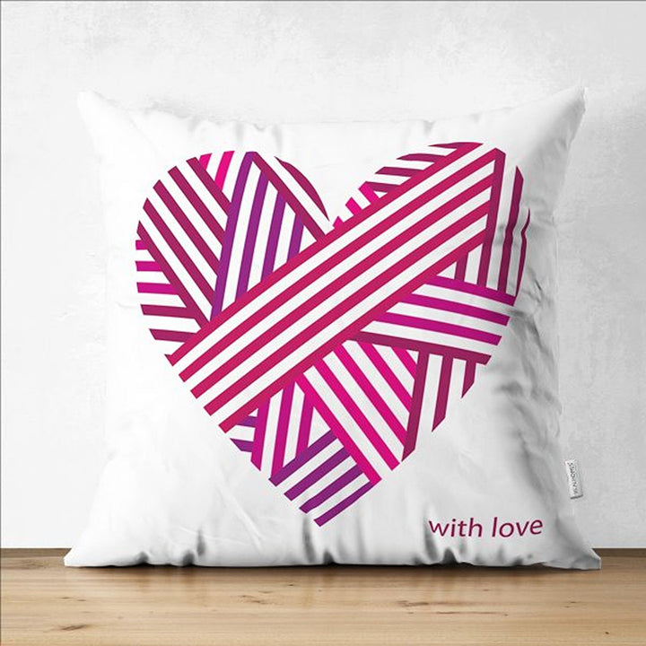 Love Pillow Cover|Happy Pillowcase|Striped Heart Pillow|Valentine's Day Gift|Love Print Cushion|Best Gift for Wife|Valentine Pillowtop