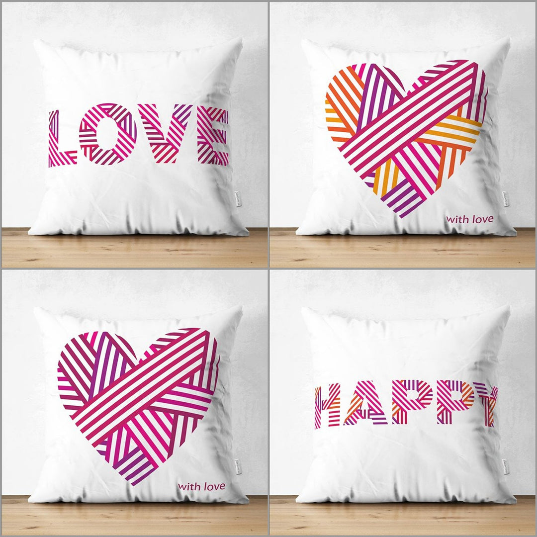 Love Pillow Cover|Happy Pillowcase|Striped Heart Pillow|Valentine's Day Gift|Love Print Cushion|Best Gift for Wife|Valentine Pillowtop