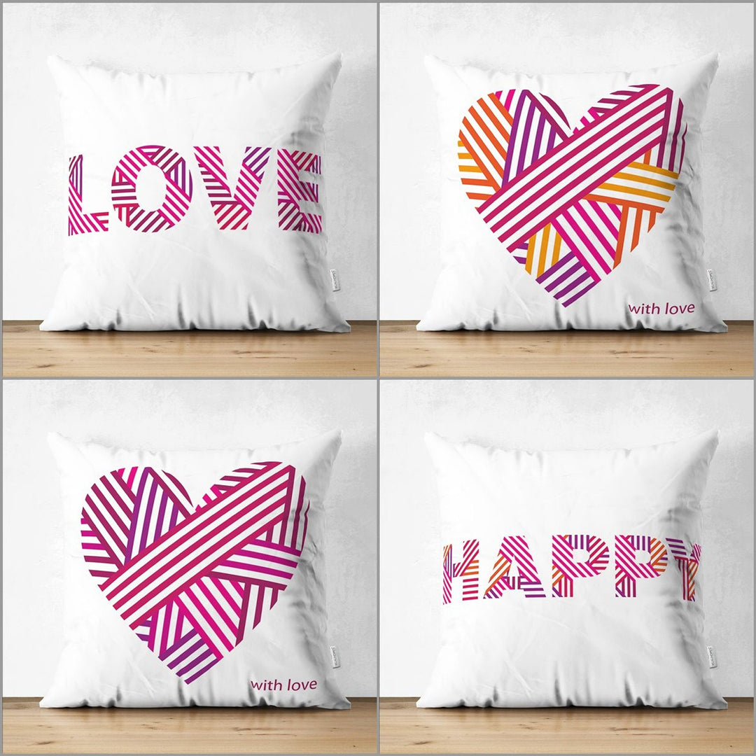 Love Pillow Cover|Happy Pillowcase|Striped Heart Pillow|Valentine's Day Gift|Love Print Cushion|Best Gift for Wife|Valentine Pillowtop