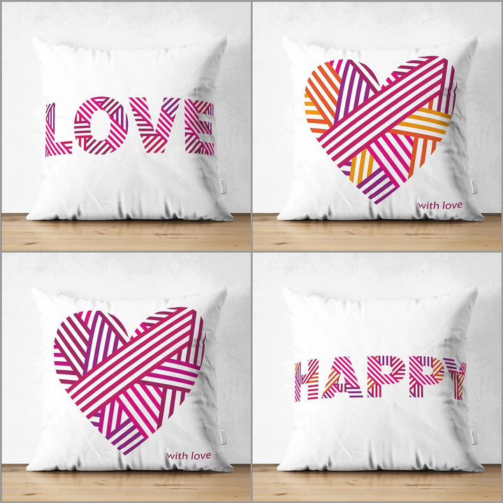 Love Pillow Cover|Happy Pillowcase|Striped Heart Pillow|Valentine's Day Gift|Love Print Cushion|Best Gift for Wife|Valentine Pillowtop