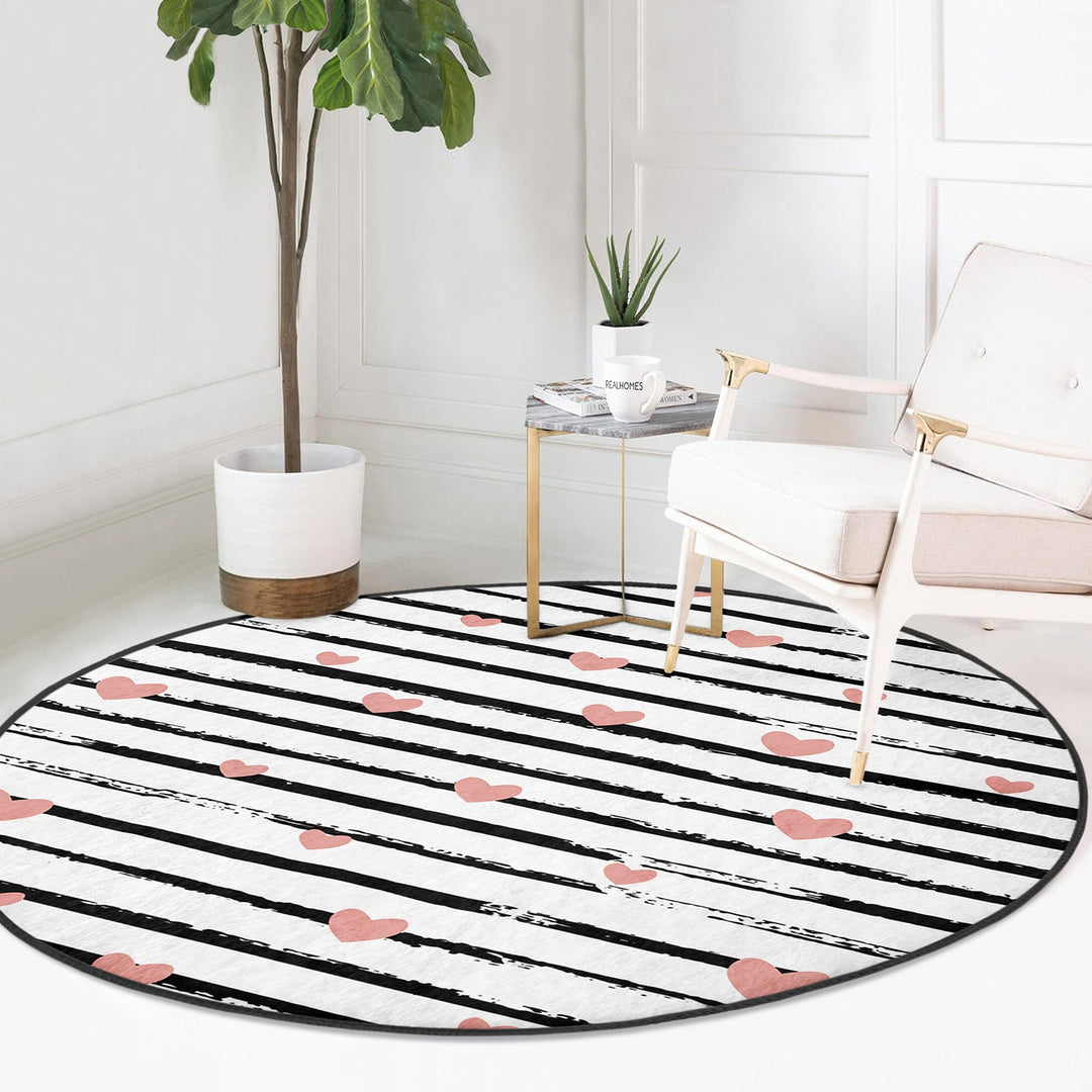 Valentine Circle Rug|Love Round Carpet|Valentine's Day Gift|Circle Non-Slip Rug|Love Themed Carpet|Romantic Home Decor|Heart Print Floor Mat