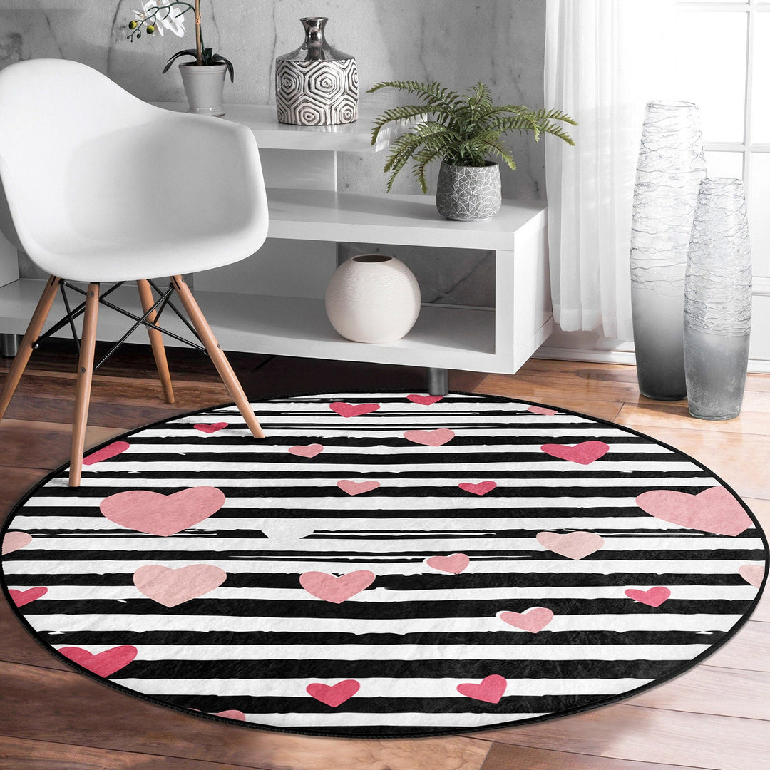 Valentine Circle Rug|Love Round Carpet|Valentine's Day Gift|Circle Non-Slip Rug|Love Themed Carpet|Romantic Home Decor|Heart Print Floor Mat