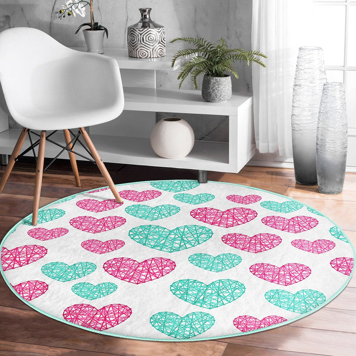 Valentine Circle Rug|Love Round Carpet|Valentine's Day Gift|Circle Non-Slip Rug|Love Themed Carpet|Romantic Home Decor|Heart Print Floor Mat