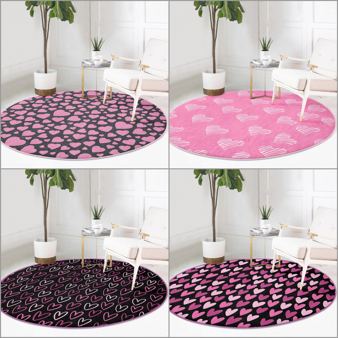 Valentine's Day Gift|Love Round Carpet|Love Floor Covering|Circular Area Rug|Valentine Circle Rug|Heart Floor Mat|Circle Non-Slip Rug