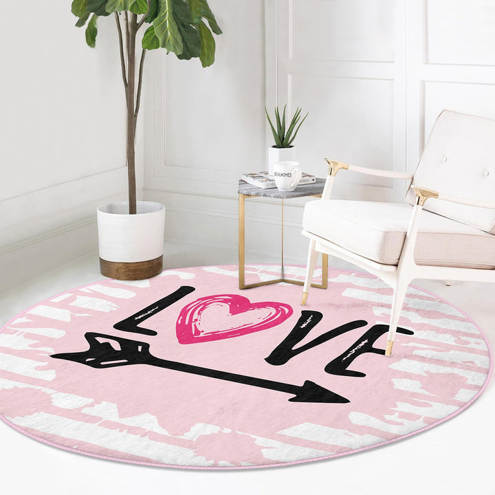 Circular Love Rug|Love Floor Covering|Arrow Print Decor|Valentine Circle Rug|Valentine's Day Gift|Circle Non-slip Rug|Circular Area Mat