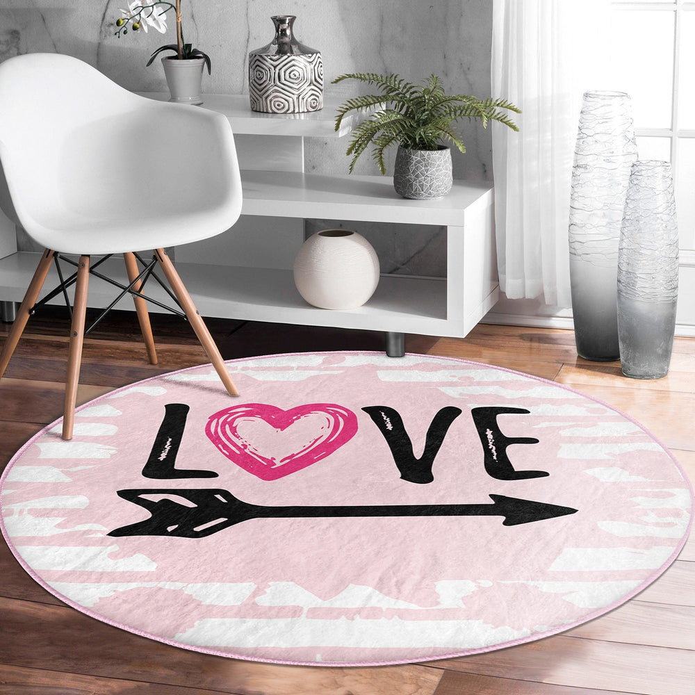 Circular Love Rug|Love Floor Covering|Arrow Print Decor|Valentine Circle Rug|Valentine's Day Gift|Circle Non-slip Rug|Circular Area Mat