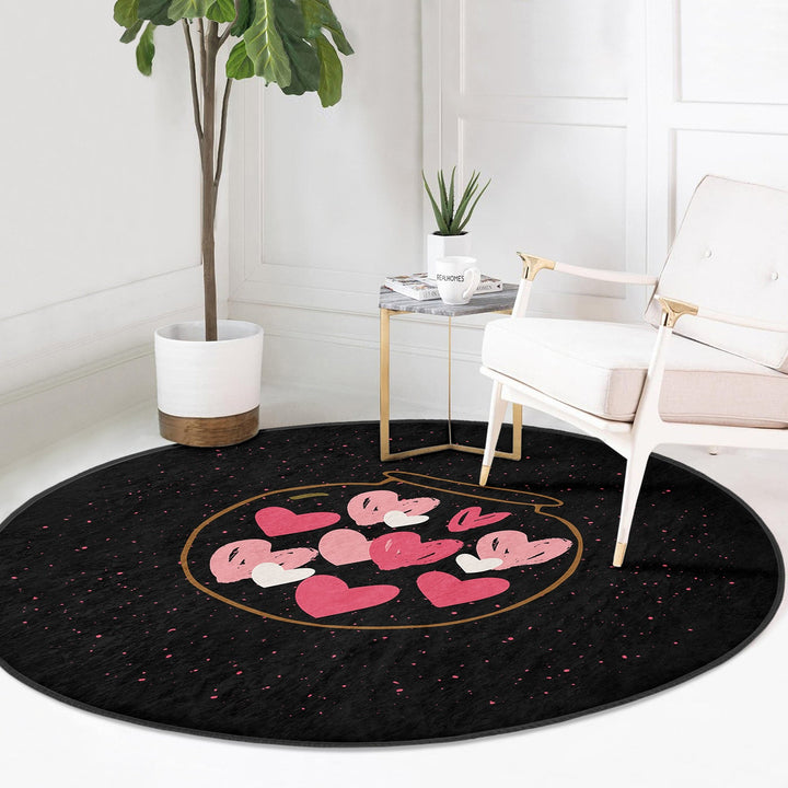 Circular Love Rug|Love Themed Carpet|V-Day Carpet|Round Floor Mat|Circular Area Mat|Heart Floor Decor|Circle Non-Slip Rug|Circle Cat Decor