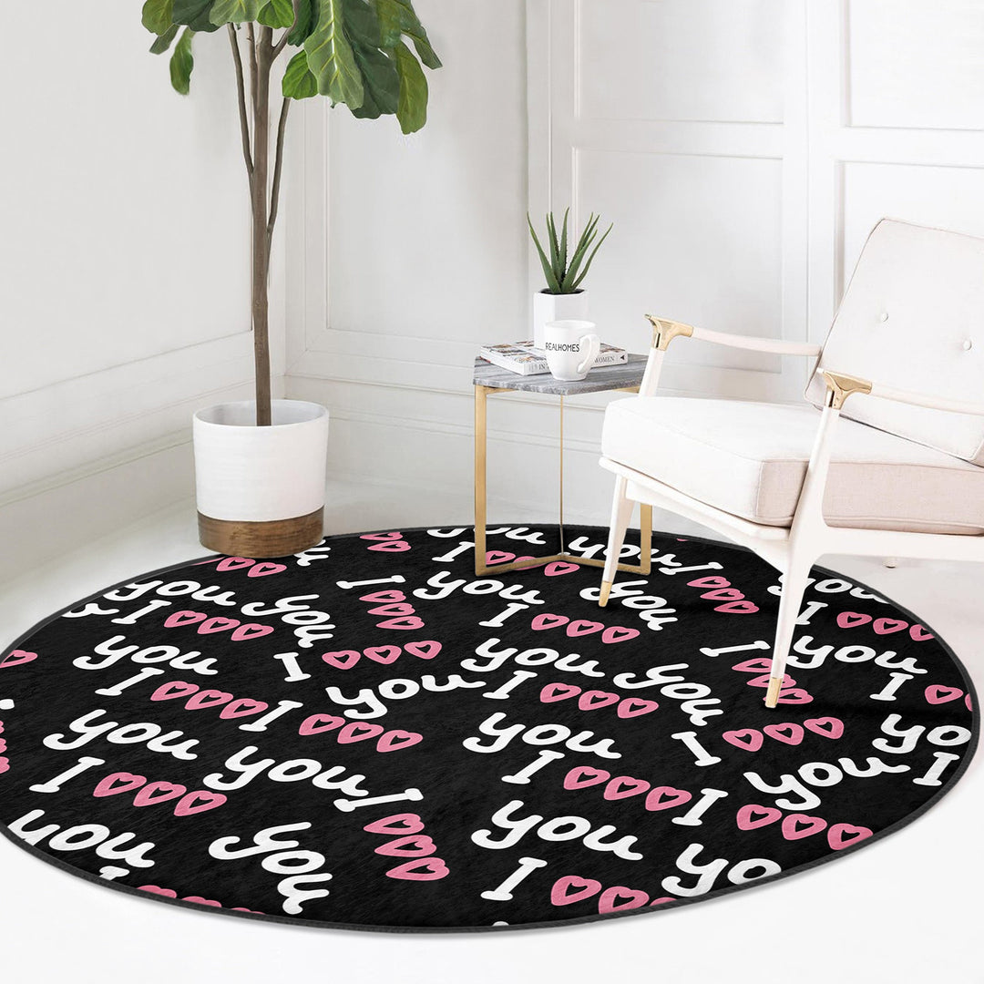 Circular Love Rug|Love Themed Carpet|V-Day Carpet|Round Floor Mat|Circular Area Mat|Heart Floor Decor|Circle Non-Slip Rug|Circle Cat Decor