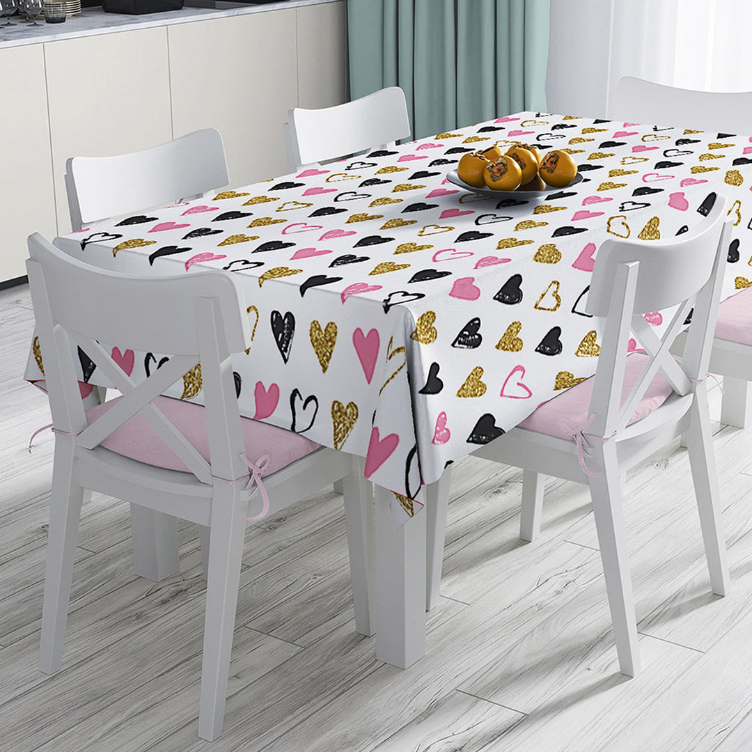 Romantic Tablecloth|Heart Table Decor|Love Themed Tabletop|Love Home Decor|Striped Tabletop|Valentine Heart Print Kitchen Table Top