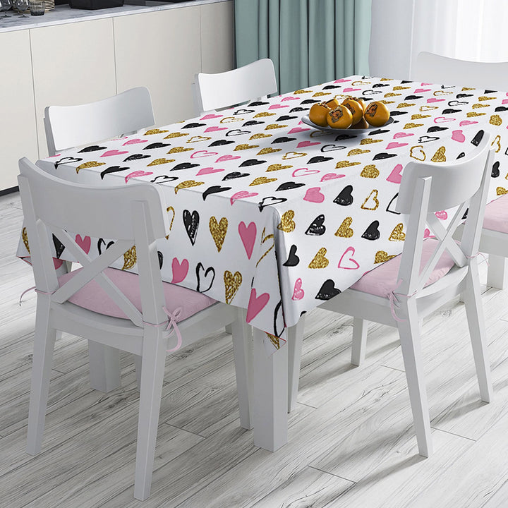 Romantic Tablecloth|Heart Table Decor|Love Themed Tabletop|Love Home Decor|Striped Tabletop|Valentine Heart Print Kitchen Table Top