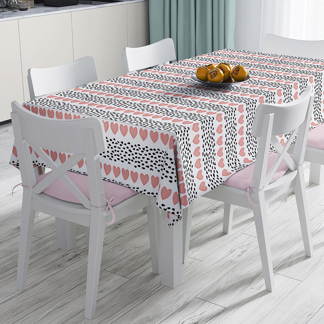 Romantic Tablecloth|Heart Table Decor|Love Themed Tabletop|Love Home Decor|Striped Tabletop|Valentine Heart Print Kitchen Table Top