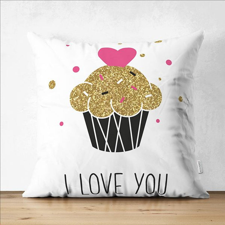 Love Pillow Cover|Gold Heart Cushion|Love is in the Air|Valentine's Day Gift|Baby Be Mine Cushion Cover|Cupcake Print Valentine Pillowtop