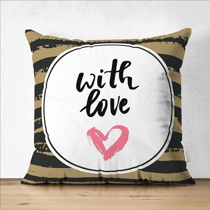 Love Pillow Cover|With Love Pillowcase|Heart Cushion Case|Valentine's Day Gift|Striped Cushion Cover|Gift for Sweetheart|Valentine Pillowtop