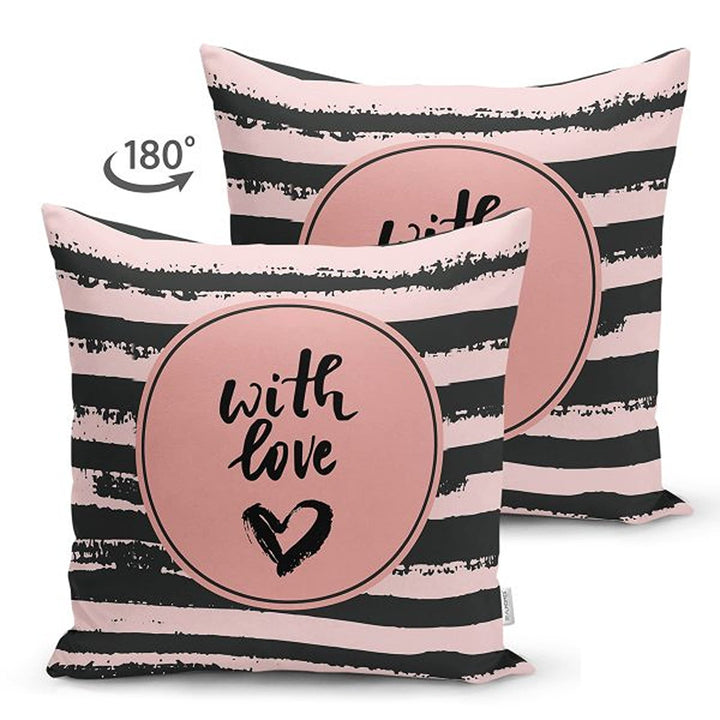 Love Pillow Cover|With Love Pillowcase|Heart Cushion Case|Valentine's Day Gift|Striped Cushion Cover|Gift for Sweetheart|Valentine Pillowtop