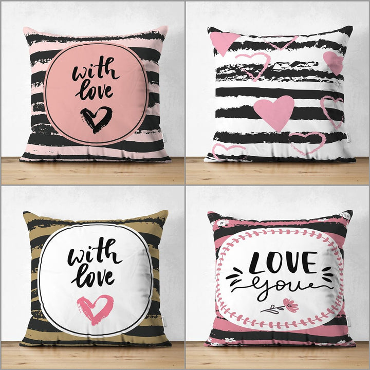 Love Pillow Cover|With Love Pillowcase|Heart Cushion Case|Valentine's Day Gift|Striped Cushion Cover|Gift for Sweetheart|Valentine Pillowtop