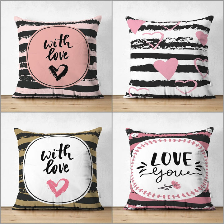 Love Pillow Cover|With Love Pillowcase|Heart Cushion Case|Valentine's Day Gift|Striped Cushion Cover|Gift for Sweetheart|Valentine Pillowtop