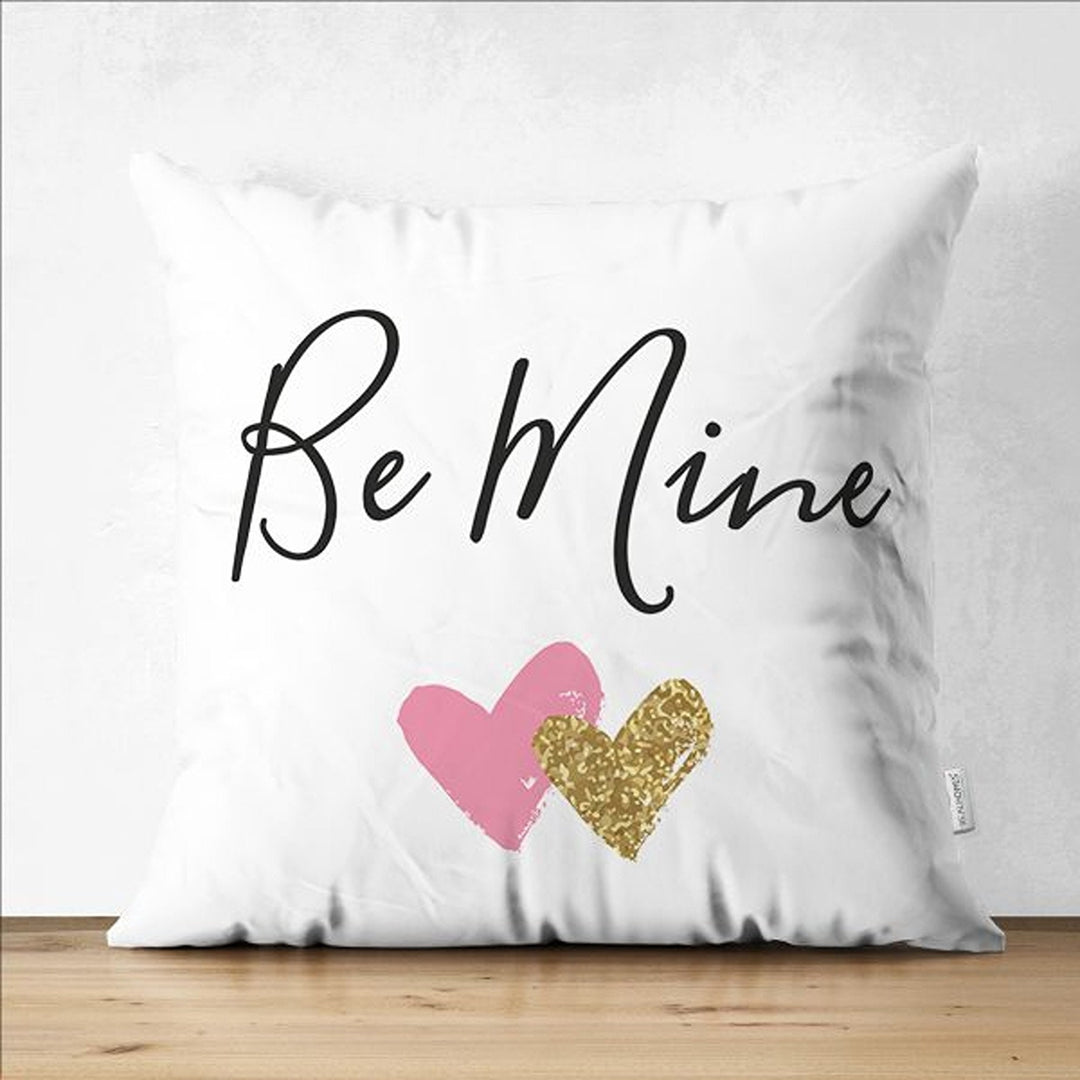 Love Pillow Cover|Love You Dear Pillowcase|Gold Heart Cushion|Hello Print Pillow|Be Mine Cushion Cover|Best Gift for Her|Valentine Pillowtop