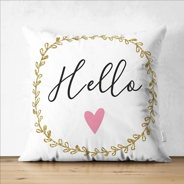 Love Pillow Cover|Love You Dear Pillowcase|Gold Heart Cushion|Hello Print Pillow|Be Mine Cushion Cover|Best Gift for Her|Valentine Pillowtop