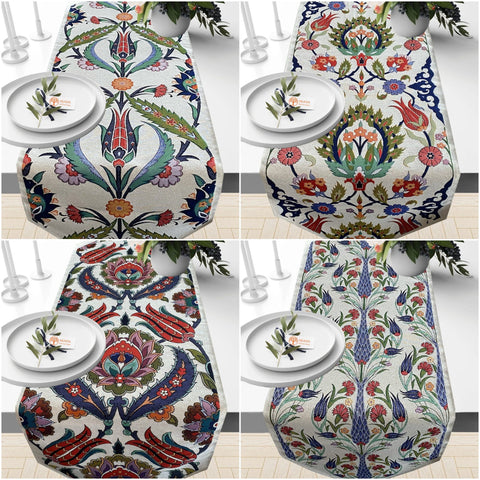 Turkish Tulip Tile Pattern Tapestry Fabric Runner