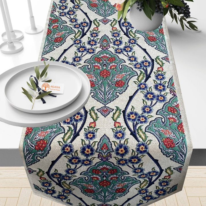 Tile Pattern Tapestry Table Runner with Tulip