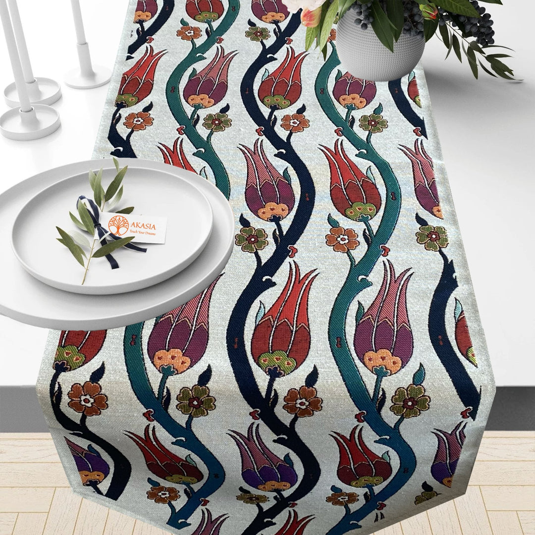 Turkish Tulip Tile Pattern Gobelin Runner