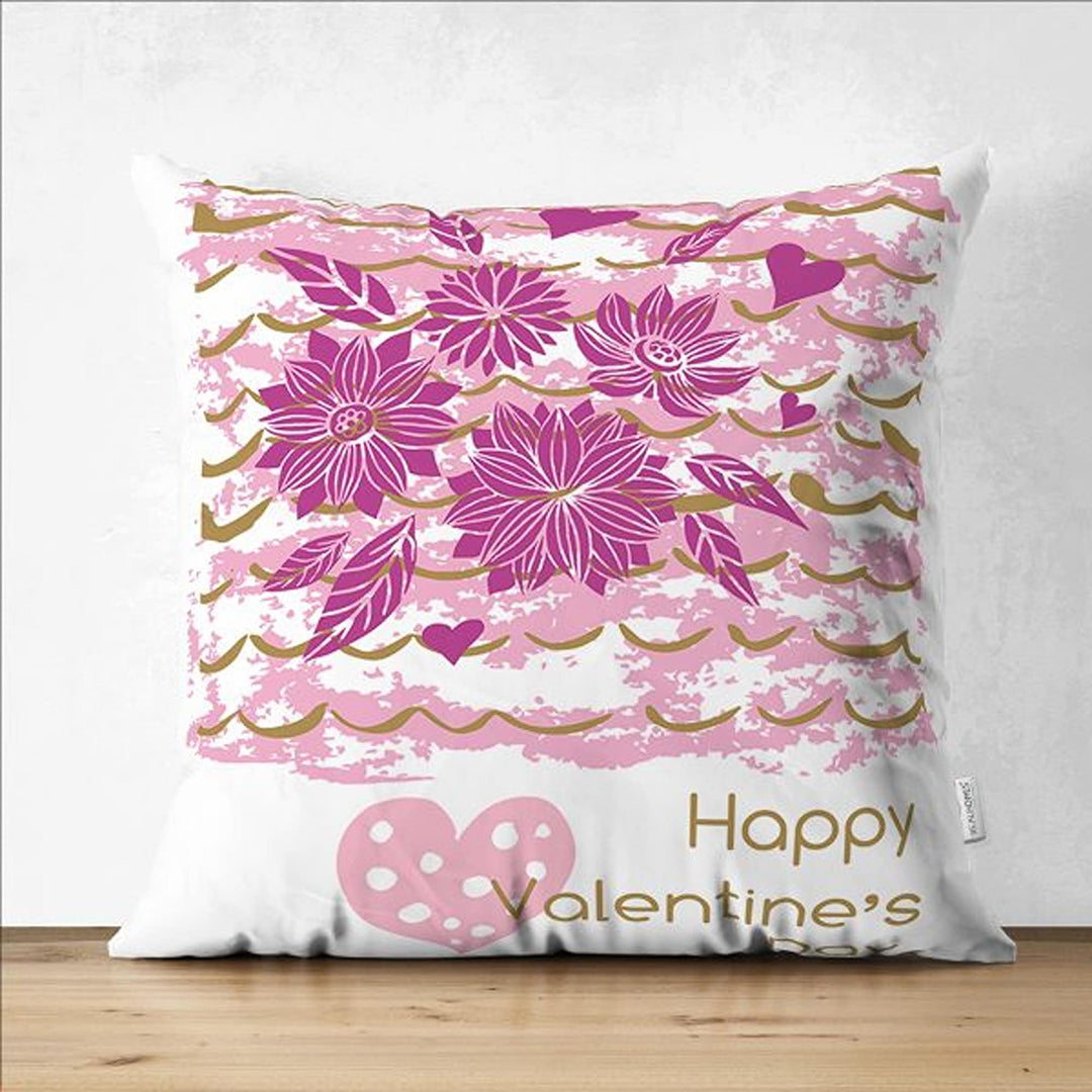 Love Pillow Cover|Happy Valentine's Day Pillow|Purple Floral Decor|Love Print Cushion Cover|Gift for February 14|Valentine Pillowtop