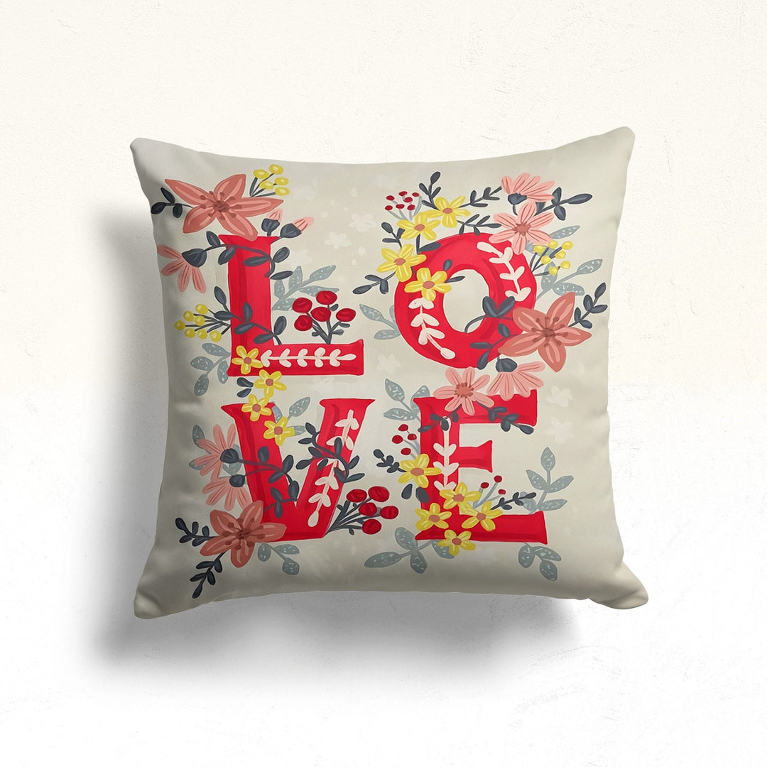 Love Throw Pillow Cover|Smile Print Valentine's Day Pillowcase|Romantic Home Decor|Floral Cushion Case|Best Gift for Wife|February 14 Pillow