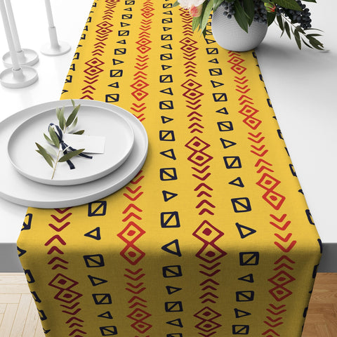 Tribal Table Runner|Terracotta Southwestern Table Top|Rug Design Decor|Authentic Ethnic Rug Tabletop|Farmhouse Style Geometric Tablecloth