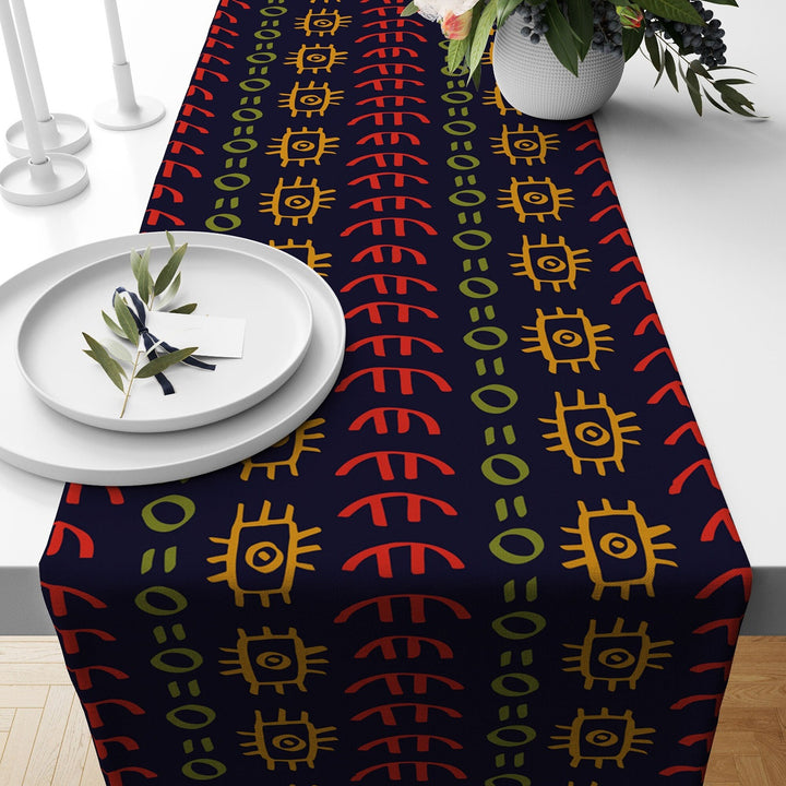 Tribal Table Runner|Colorful Tablecloth|Abstract Home Decor|Authentic Ethnic Rug Tabletop|Farmhouse Style Geometric Decorative Runner