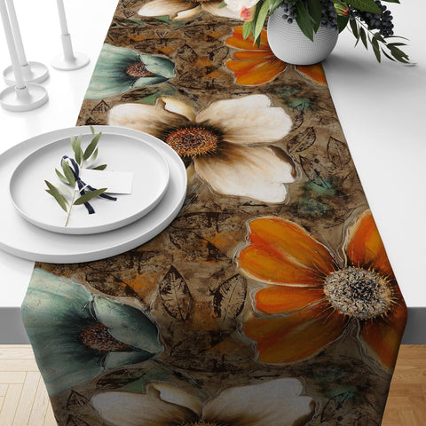 Floral Table Runner|Summer Trend Tablecloth|Flower Home Decor|Housewarming Rectangle Runner|Farmhouse Style Decorative Floral Tabletop